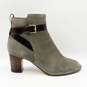 Clarks Spiced River Suede Taupe Comfort Heeled Ankle Boots Booties Women’s 10 M